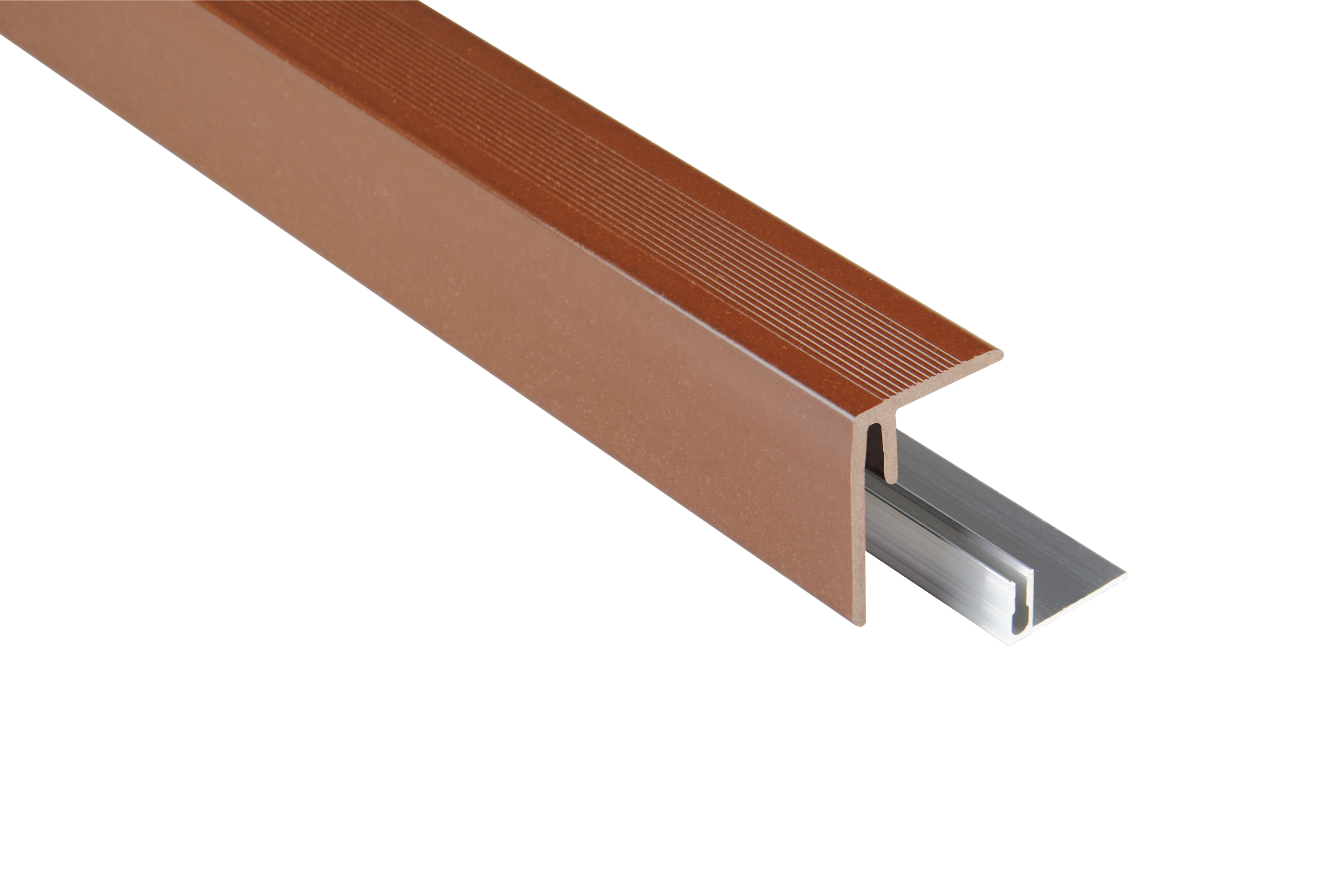 Kovalex WPC Seitenabschluss inkl. Befestigungsprofil - Farbe: Braun unbehandelt - Abmessung: 47x62x2.500 mm - Nur für Terrassendielen mit einer Stärke von 26 mm geeignet