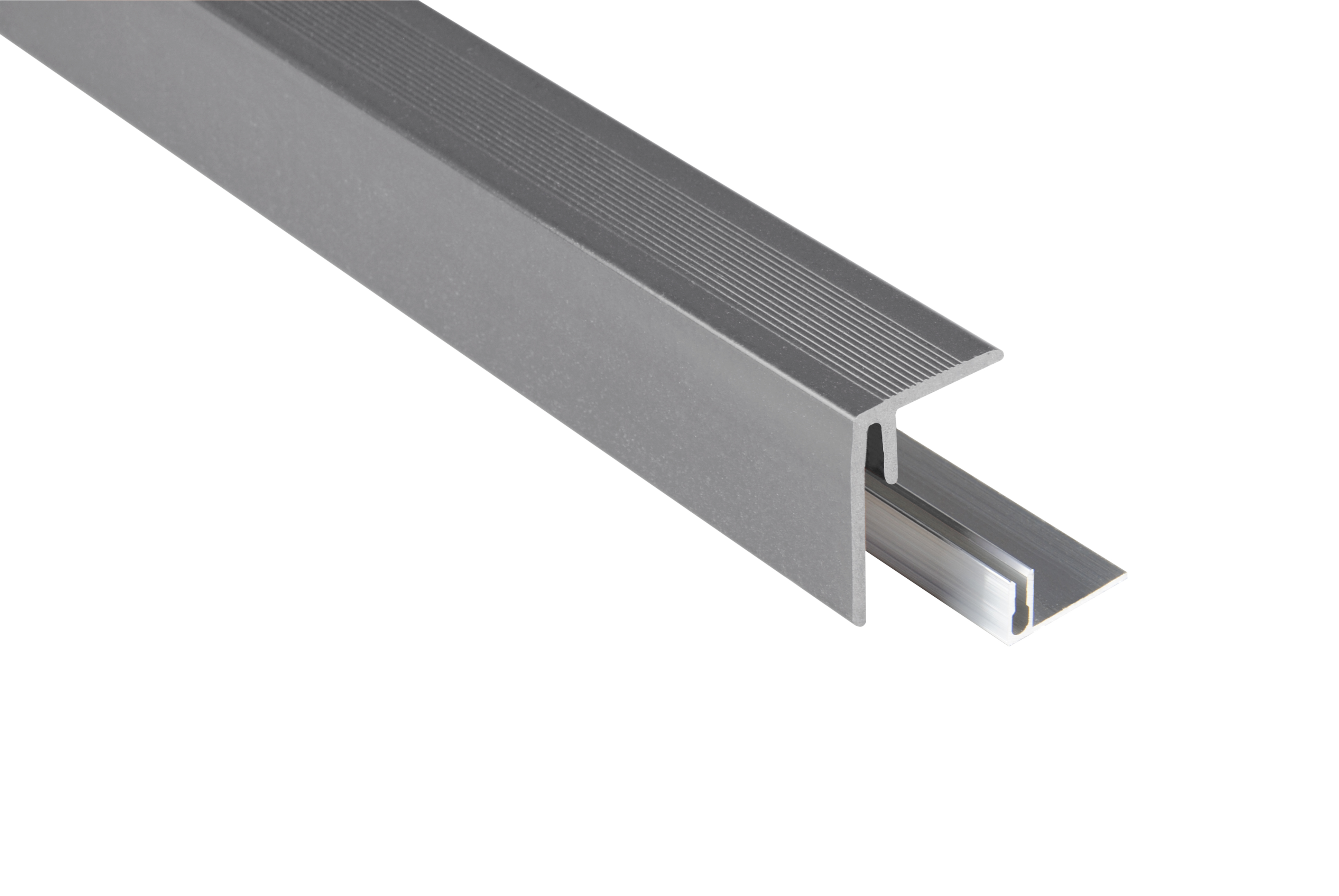 Kovalex WPC Seitenabschluss inkl. Befestigungsprofil - Farbe: Grau unbehandelt - Abmessung: 47x62x2.500 mm - Nur für Terrassendielen mit einer Stärke von 26 mm geeignet